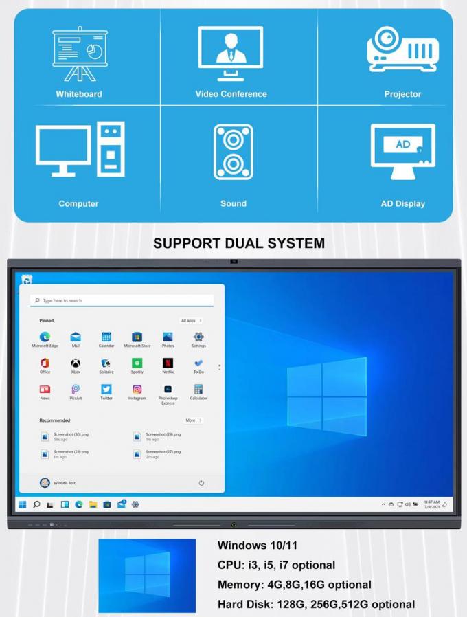 Interactive Whiteboard For School Classroom Touch Screen Presentation Board with Life Time ≥50000 Hours and Easy Installation 1
