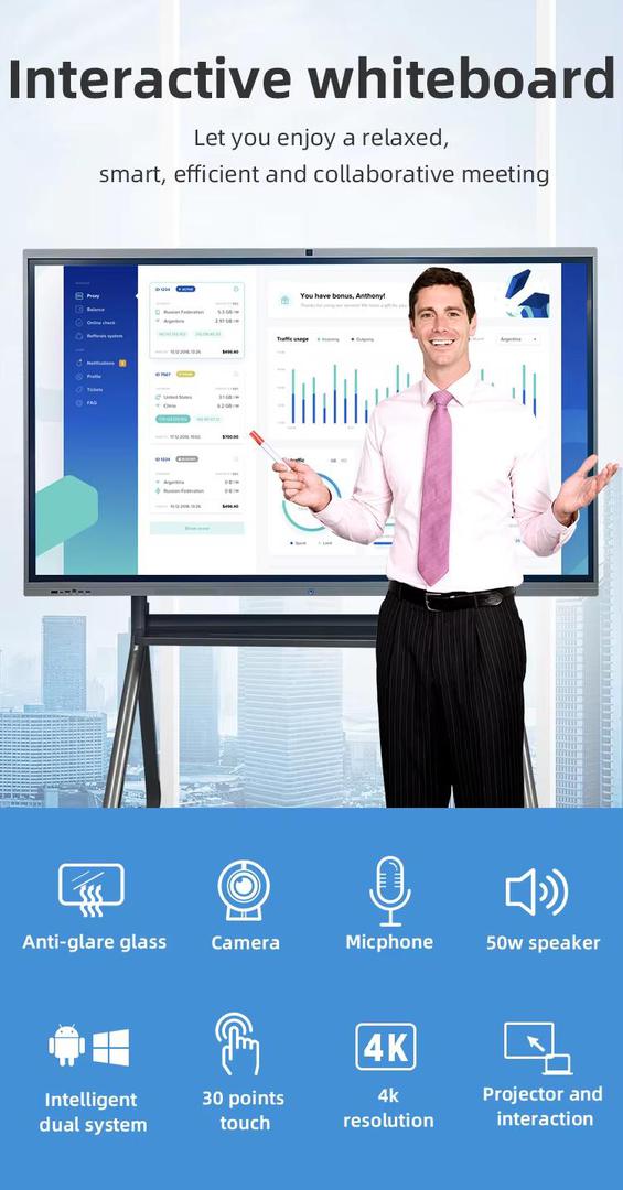 55 Inch Interactive Whiteboard Screen Life Time ≥50000 Hours Contrast Typ 1200 1 1
