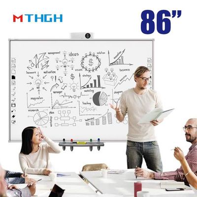 स्कूल सुपरमार्केट के लिए वाईफाई ब्लूटूथ यूएसबी कनेक्टिविटी के साथ 86 इंच का टेम्पर्ड ग्लास स्मार्ट व्हाइटबोर्ड