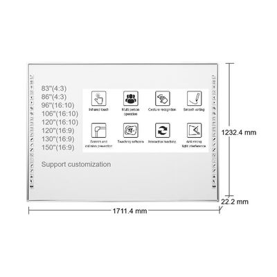 वैकल्पिक I3/i5/i7/i9 CPU के साथ 83 इंच इंटरैक्टिव व्हाइटबोर्ड 10 बिंदु 60 मिलियन स्पर्श 3840*2160 रिज़ॉल्यूशन